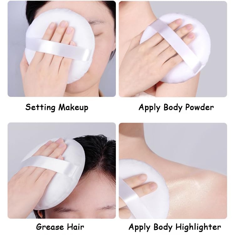 2 Pack Extra Large 5.2" White Powder Puffs and 5.3" Glass Container – Oversized Soft Body & Face Large Powder Puff Dusting Powder Jar Holder Case(Clear Glass)