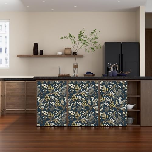 Laatse Vintage Dark Blue Floral Boho Peel and Stick Wallpaper 17.5"x393" - Image 6