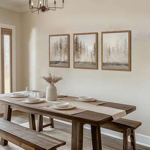 Framed Vintage Forest Wall Art Set of 3, Neutral Tree Landscape Canvas Wall - Image 7