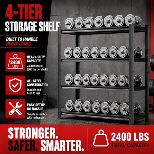 Garage Shelving, 2400 LBS Heavy Duty Metal Storage Shelves, 4-Tier Adjustable - Image 6