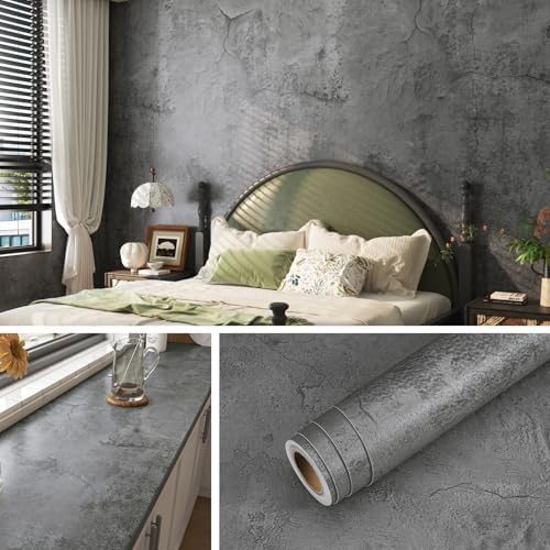 Livelynine Concrete Wallpaper 15.8x394" Black Concrete Peel and Stick Wall Paper - Image 7