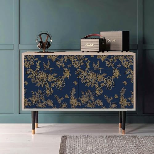 Froluya Dark Blue Peel and Stick Wallpaper Vintage Floral 17.7in×118.1in - Image 6