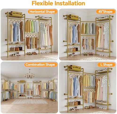 Higeego W3 Wall Mounted Clothes Rack, Industrial Pipe Clothing Rack - Image 6
