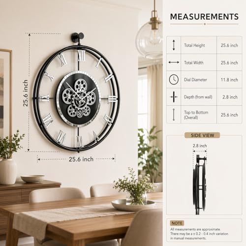 Large Moving Gear Wall Clock – Luxury Metal Ring Roman Numeral Silent - Image 6
