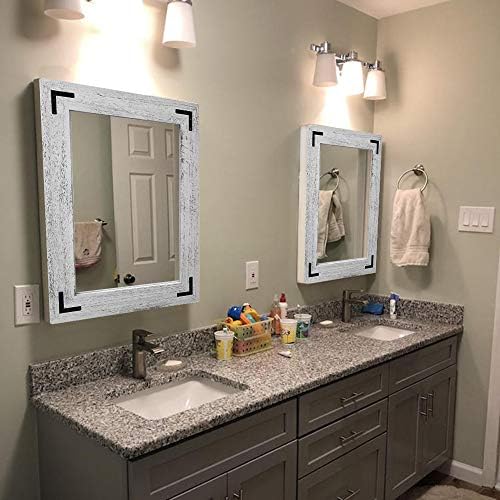 YOSHOOT Rustic Wooden Framed Wall Mirror, Natural Wood Bathroom Vanity Mirror - Image 6