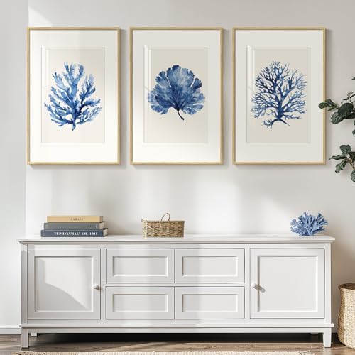 3 Piece Framed Coastal Ocean Blue Coral Wall Art - Image 7