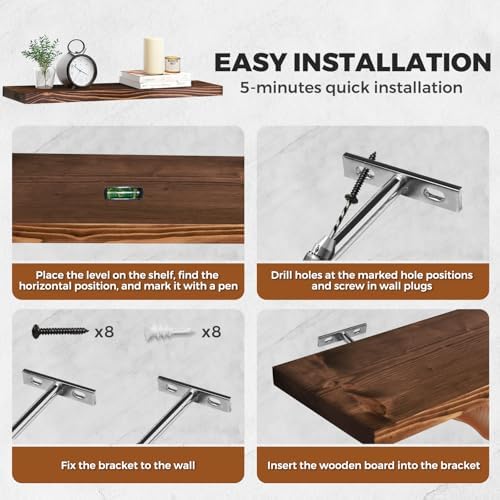 16x5.8x0.8in Floating Wall Shelves Rustic Solid Wood 2-Pack - Image 7