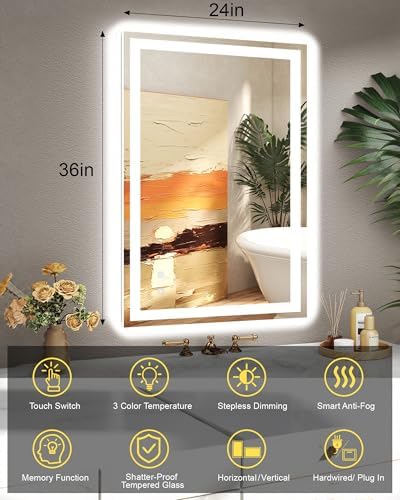 24x36 LED Bathroom Mirror, Separate Front and Back Lights - Image 6