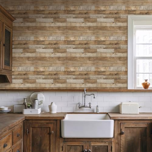 COMSTICKC 3D Faux Wood Wall Sticker Shiplap Peel and Stick, Not Real Wood - Image 6