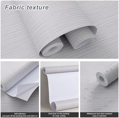 FUKU MON Matte Light Grey Peel and Stick Wallpaper Smooth Flat Printed V-Shaped - Image 7