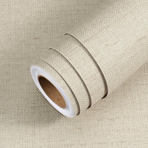 Livelynine 15.8x197 Beige Texture Peel and Stick Wallpaper Farmhouse Fabric - Image 7