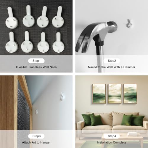 FWIEXA Sage Green Abstract Canvas Wall Art Set of 3, Framed Beige White - Image 6
