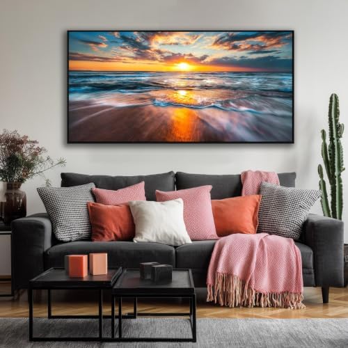 Framed Sun Wall Art for Living Room, 48 x 24 Inches Blue Wave and Large Coastal - Image 7