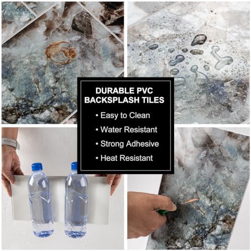6" x 12" Green Coral Peel and Stick Backsplash Wall Tiles, PVC Faux Stone Stick - Image 6