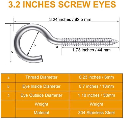 24-Pack 304 Stainless Steel Screw Eyes, Heavy Duty Screw in Eye Hooks Ring - Image 7