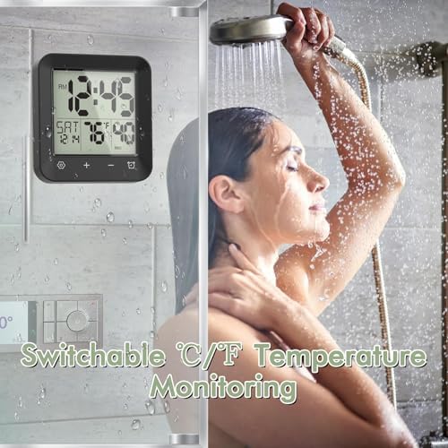 Waterproof Shower Clock, Digital Bathroom Kitchen Wall Clock Timer w/Temp. - Image 6