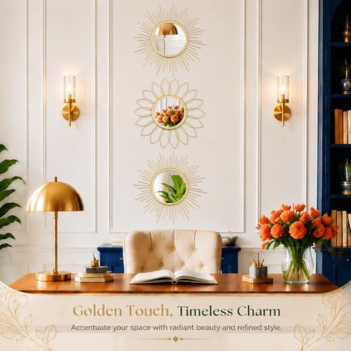 3 Pack Metal Mirrors for Wall Gold Sunburst Wall Mirror Home Decor Wall Art - Image 6