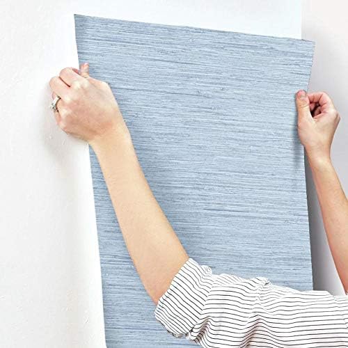 York Wallcoverings Nautical Living Faded Denim Blue Grasscloth Wallpaper - Image 6
