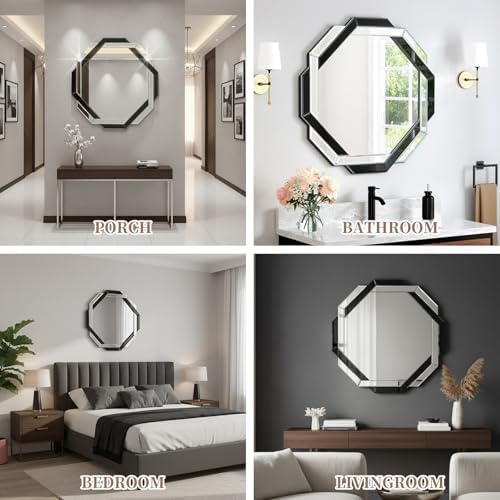 Vercraft Black Bathroom Mirror 20"×20" Decorative Beveled Edge Frameless Mirror - Image 5