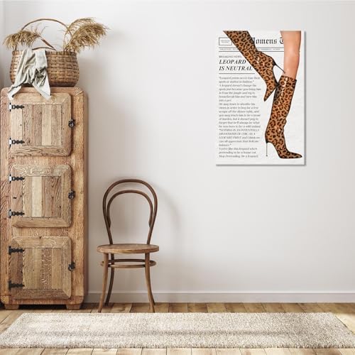Trendy Newspaper Canvas Wall Art Trendy Leopard Room Decor Fashion Leopard - Image 7