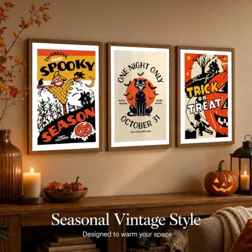 3Pcs Framed Vintage Black Cat Trick or Treat Halloween Wall Art 12x16inch - Image 7
