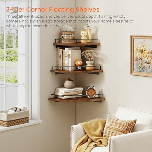 Homode Corner Shelf Wall Mounted Set of 3, Corner Floating Shelves 9/10/12 Inch - Image 6