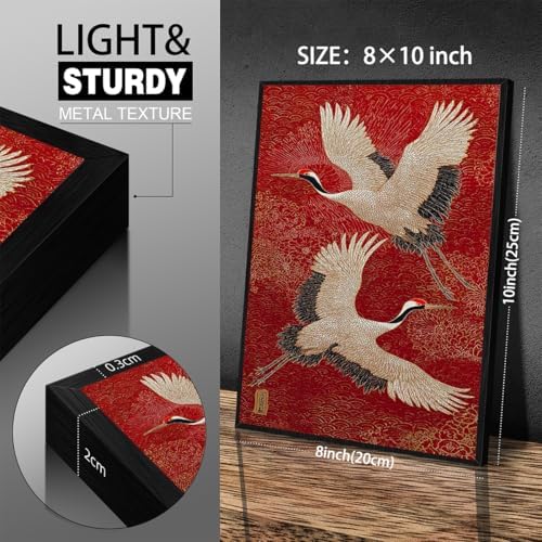 Retro Japanese Canvas Wall Art Funny Oriental Crane Posters Red And Gold Bird - Image 7