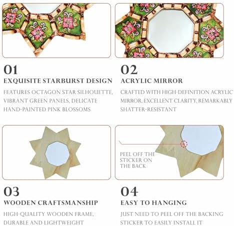 Starburst Decorative Wall Mirror Green Floral Boho Moroccan Wall Mirror - Image 7