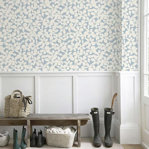 Heroad 17.3''x32.8ft Light Blue and Beige Peel and Stick Wallpaper Boho Floral - Image 6