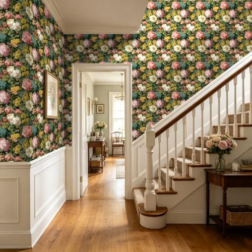BOKEBEVE Vibrant Green Floral Wallpaper Peel and Stick Vintage 17.5 x 118In - Image 7