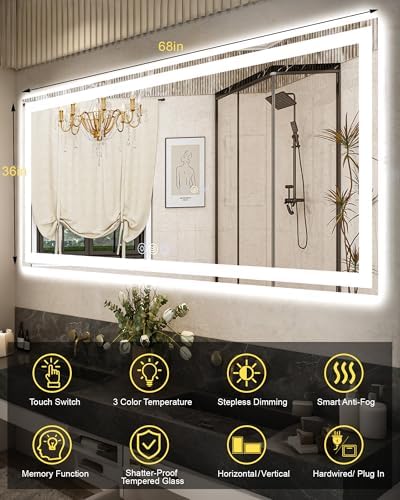 68x36 LED Bathroom Mirror, Separate Front and Back Lights - Image 6