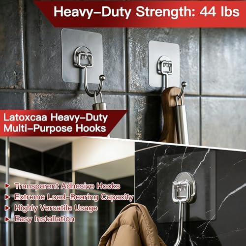 Latoxcaa 8-Pack Transparent Heavy Duty Adhesive Hooks - Image 6