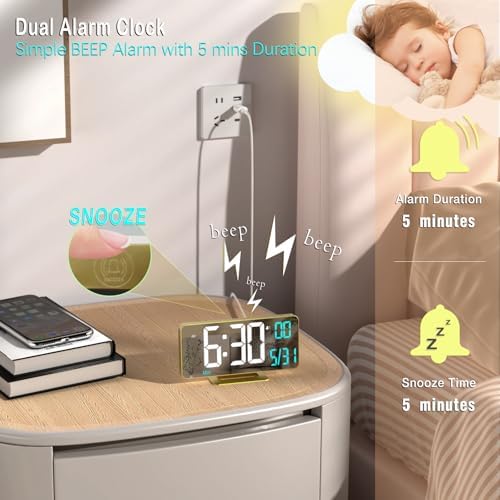KOSUMOSU Dual Alarm Clock 6.7in Gold Desk Clock - Image 6