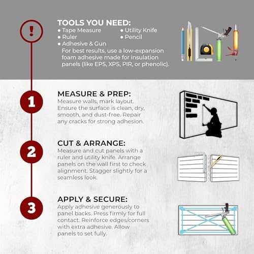 K&B Panels 3D Wall Panels, Rustic Brick Effect Styrofoam Wall Panelling Kit - Image 6