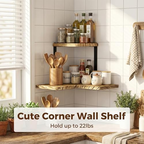 SRIWATANA 2-Tier Corner Wall Shelf, Rustic Wood Shelf, Carbonized Black - Image 6