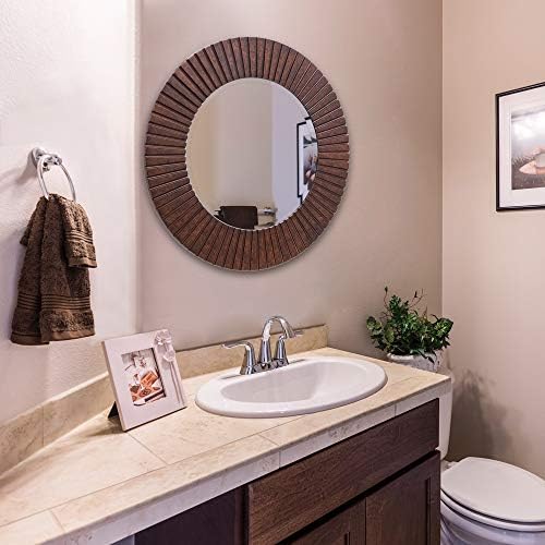 Chende 30'' Round Mirror with Wood Frame, Large Decorative Mirror - Image 6
