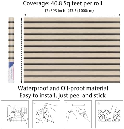 Arthome Wood Slat Wallpaper 17''x393'' Peel and Stick self Adhesive Wood - Image 7