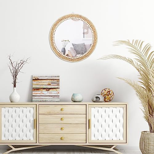 18 Inch Boho Round Hanging Wall Mirror Decorative Rattan Circle Mirrors - Image 6