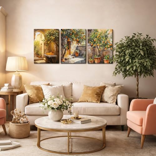 RZIGERNO 3 Pcs Lemon Tree Canvas Wall Art Mediterranean Courtyard Lemon - Image 7