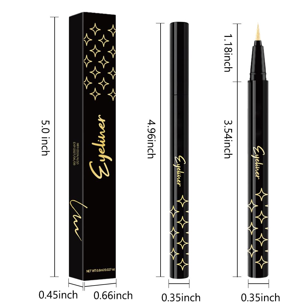 evpct 2Pcs Glitter Sparkling Shimmer Gold & Silver Liquid Eyeliner Makeup Pen Set, Metallic Satin Finish Colorful Colored Sparkle Eye Liner Pen Waterproof Smudge Proof Long Lasting High Pigmented