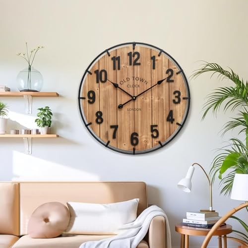 24 Inch Farmhouse Wall Clock Large Old Town Vintage Rustic Wooden Clock - Image 6
