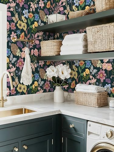 EchoSphere 16.9" x118" Dark Vintage Peel and Stick Wallpaper Floral Leaf - Image 7