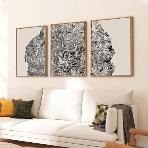 CHDITB Framed Tree Ring Wall Art Set of 3, Large Black and White Wall Painting - Image 6