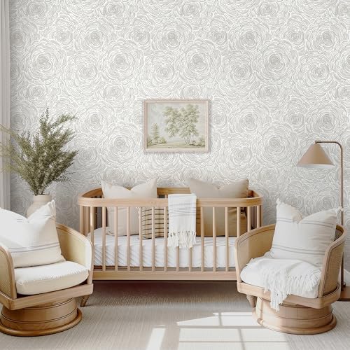 EeeComing Grey Peel and Stick Wallpaper Grey and White Floral Contact Paper - Image 6