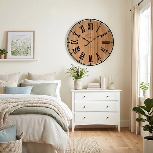 EMAX HOME Inch Large Farmhouse Wall Clock, 3D Raised Roman Numerals on Wooden - Image 7