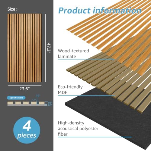 Art3d 4-Pack Fluted Acoustic Wood Slat Wall Panel, 47.2 x 23.6 Inch - Image 6