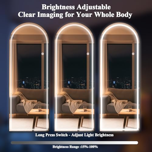 65"x26" Dimmable 3-Color Arched LED Full Length Floor Body Mirror - Image 5