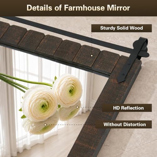 Besdomus Rustic Bathroom Vanity Mirror: 22"x30" Brown Farmhouse Barn Door - Image 6