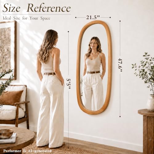 Saliwa Irregular Wall Mirror Full Length, 47.6" x 21.5" Wood Floor Length Mirror - Image 6