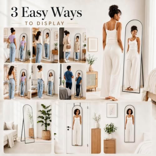 57x20" Full Length Mirror Floor Stand, Over the Door, Wall Mounted Black - Image 6